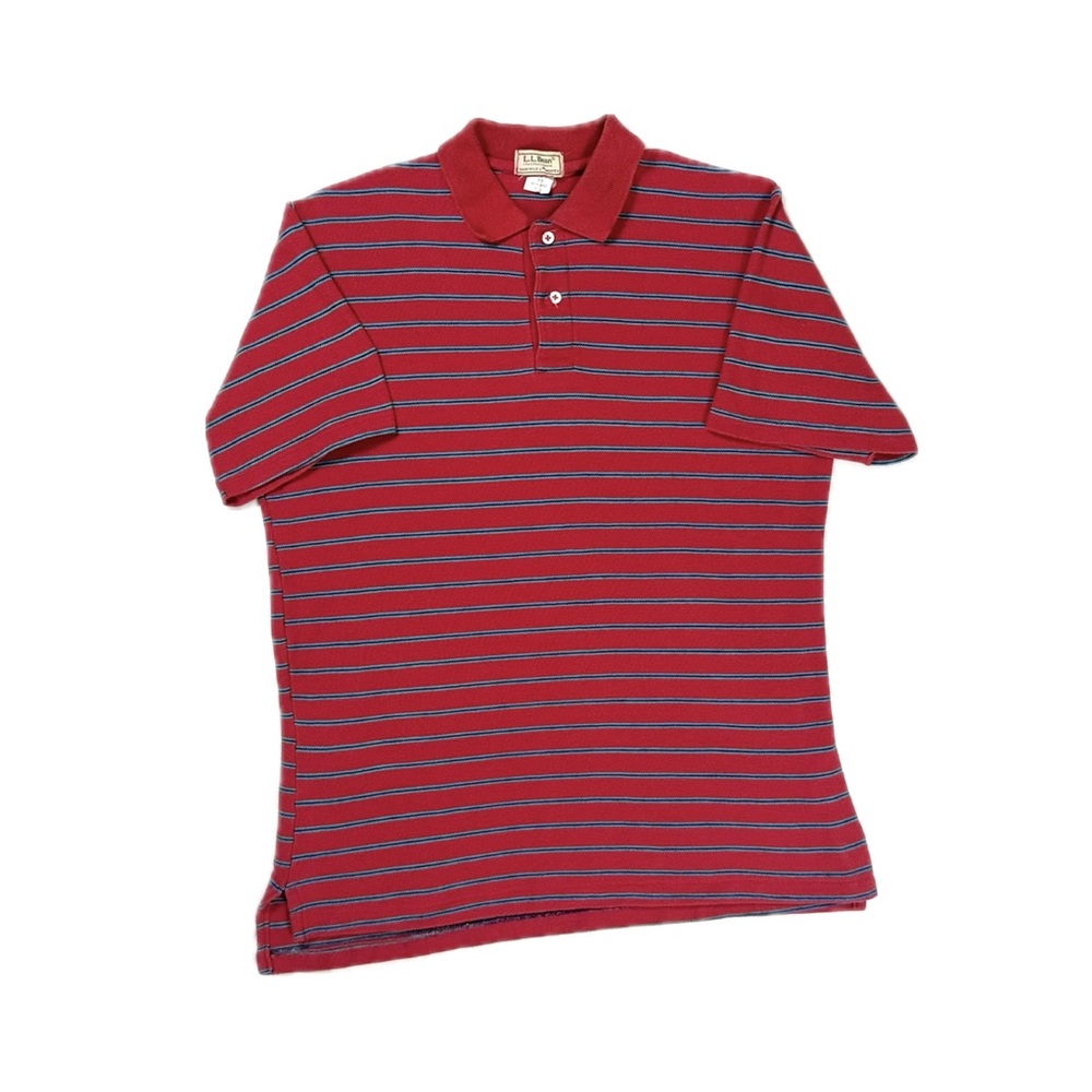 Vintage 90s LLBean double L Made in USA red blue Striped polo shirt mens large
